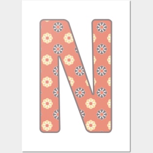 MONOGRAM LETTER N PINK FLORAL TYPOGRAPHY DESIGN Posters and Art